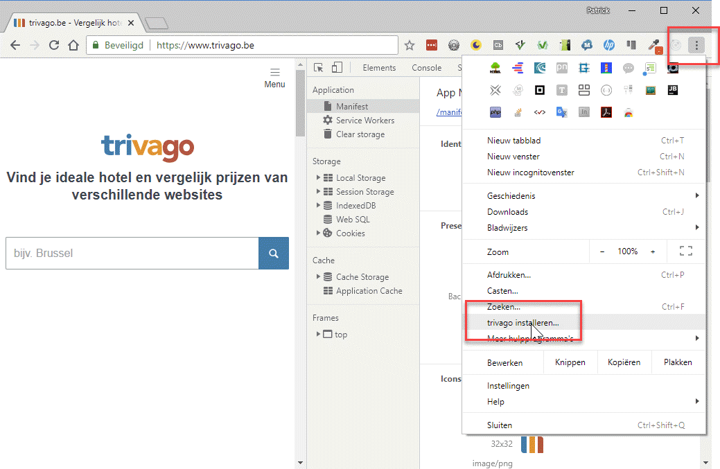 Chrome menu