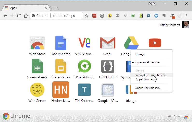 App verwijderen uit chrome